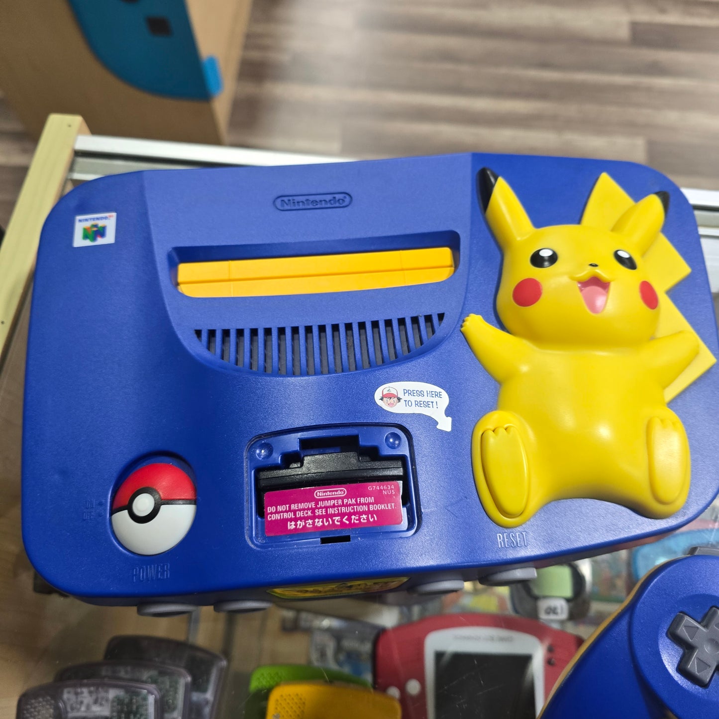 Pikachu Nintendo 64 System with Controller and Wires (Clean)