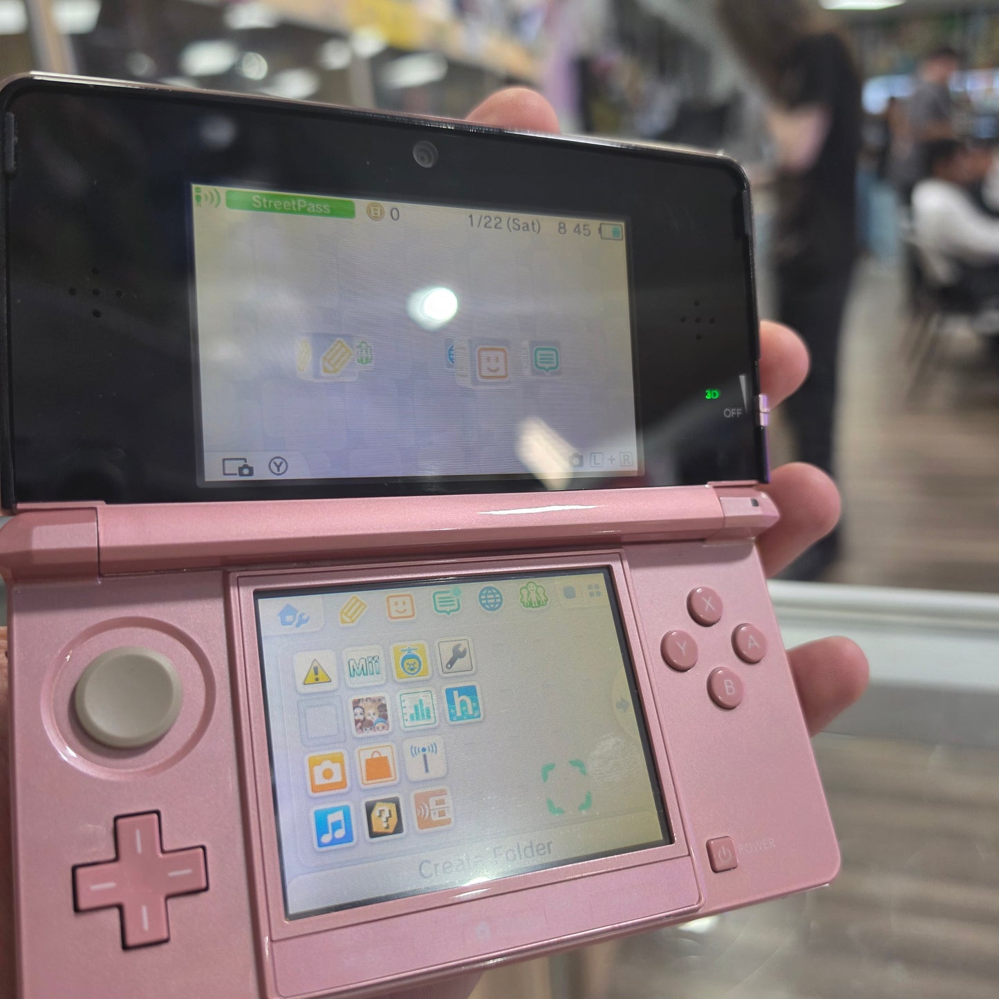 Pink Nintendo 3DS Handheld System With Charger (Region Free) (Yellow Screen)(JAPANESE TO US)