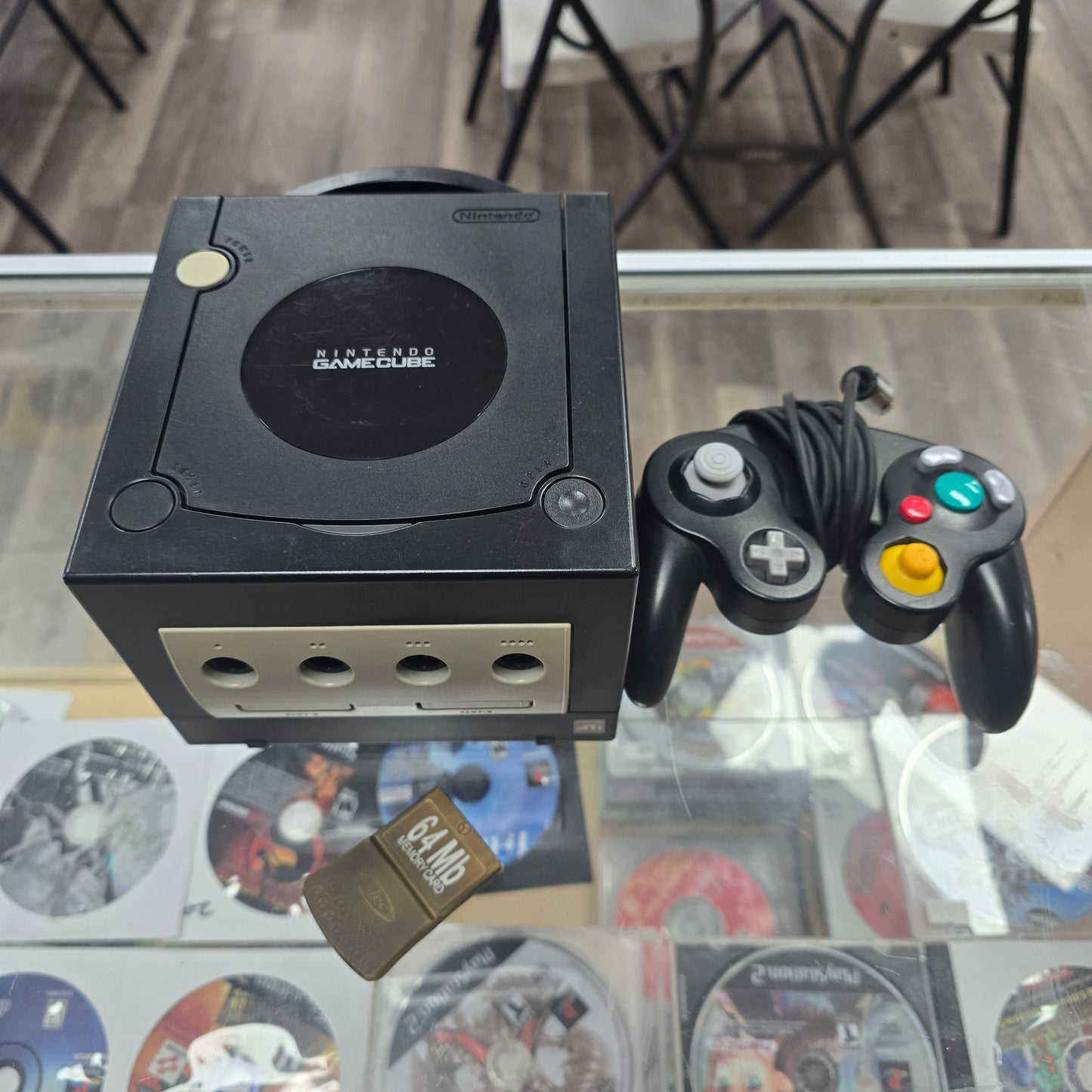 Black Nintendo GameCube System with All Wires and Controller plus Memory Card
