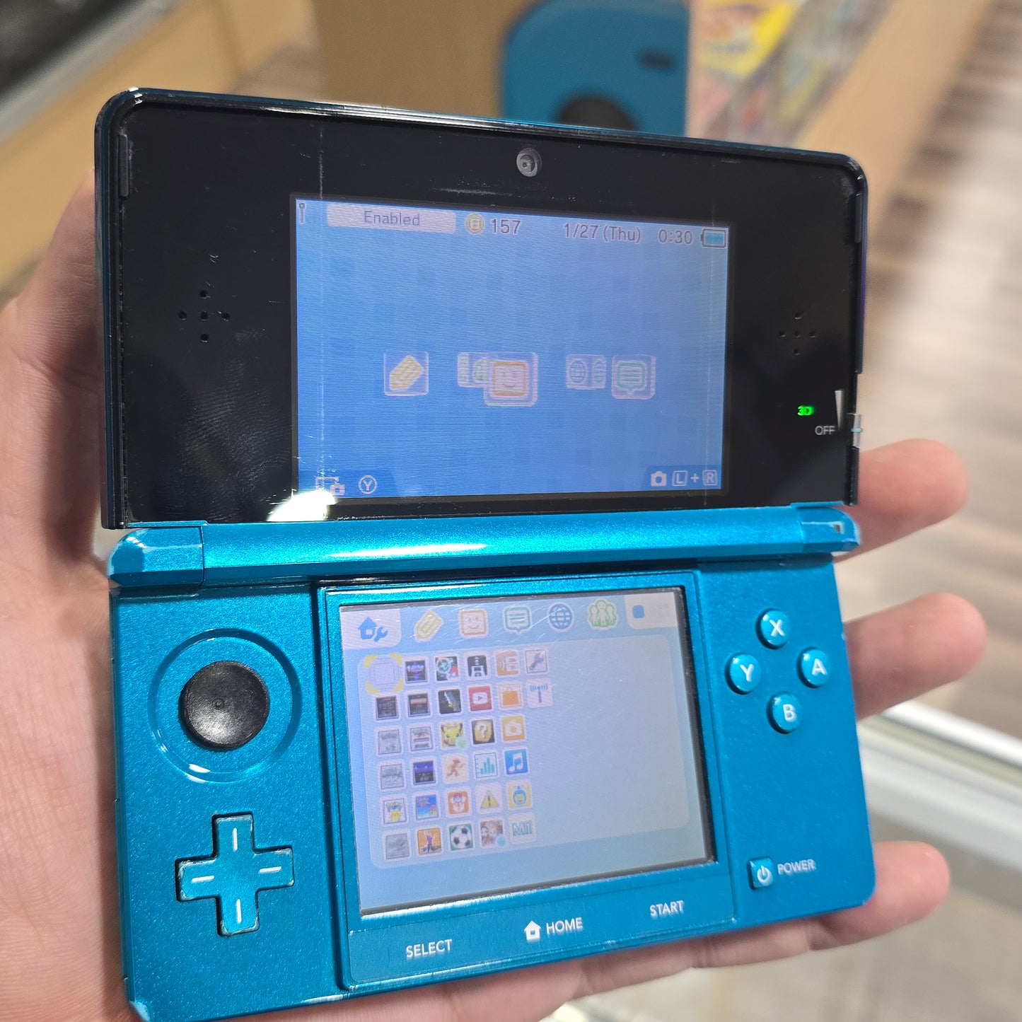 Nintendo 3DS Aqua Blue Handheld System With Charger