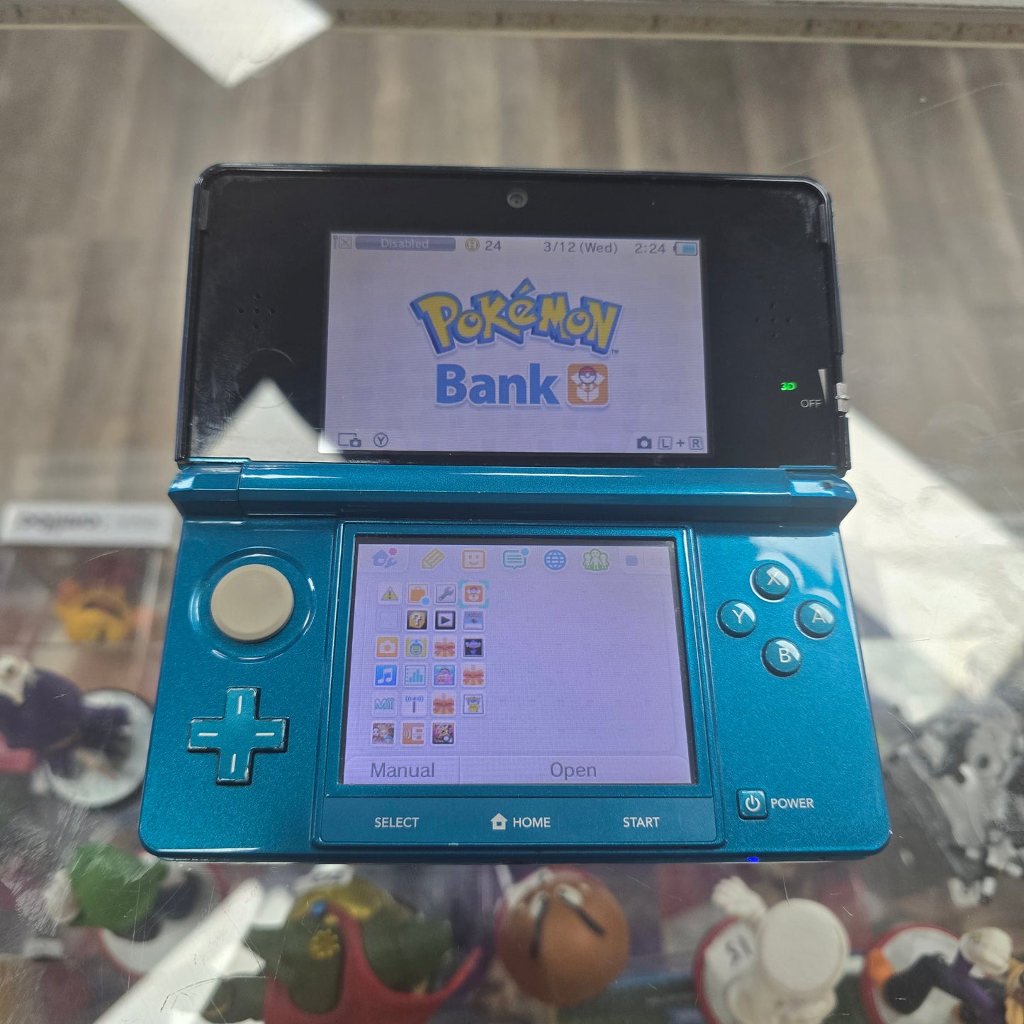Aqua Blue Nintendo 3DS Handheld System with Charger (Has Pokémon Bank)