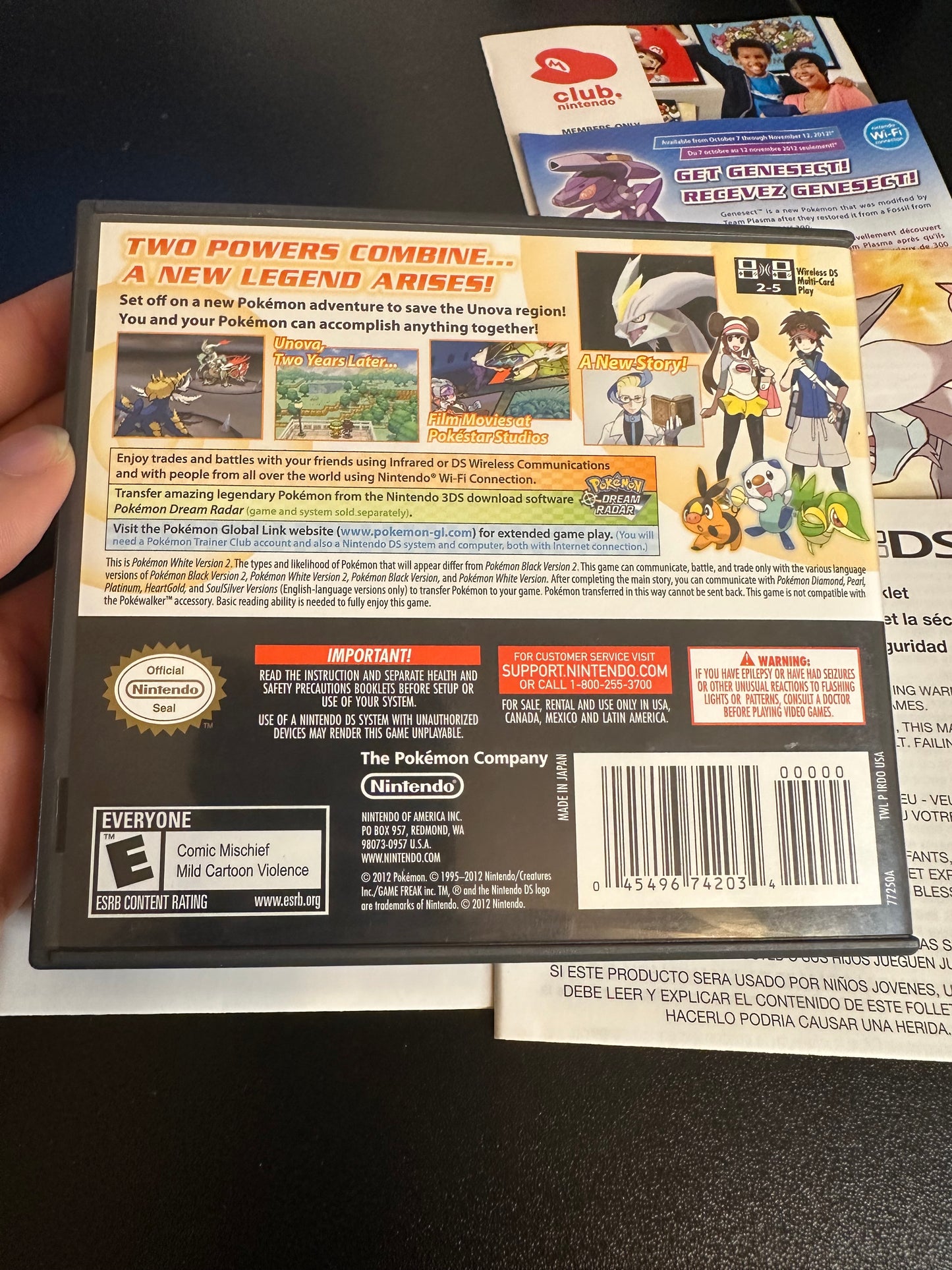 Pokémon White 2 Case Manual and Inserts Only No Game