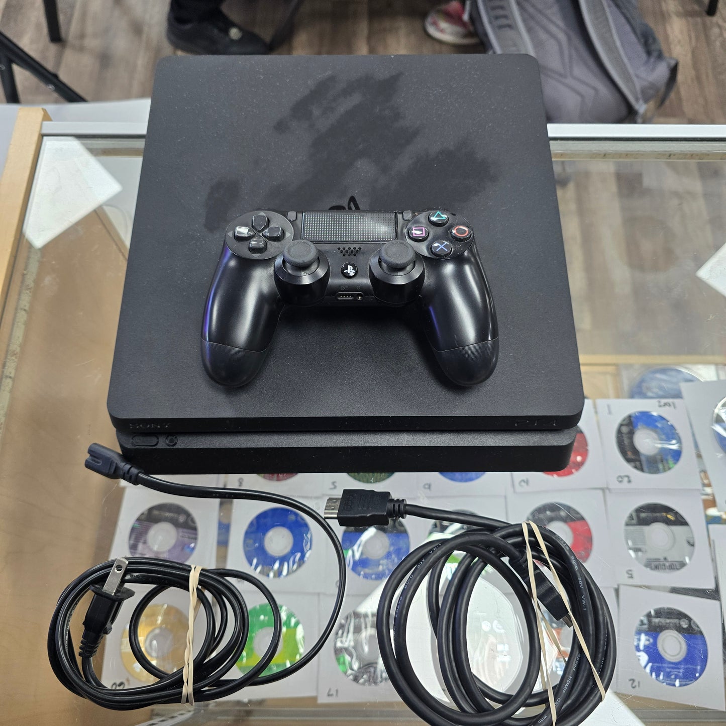 Playstation 4 Slim Console with controller and wires