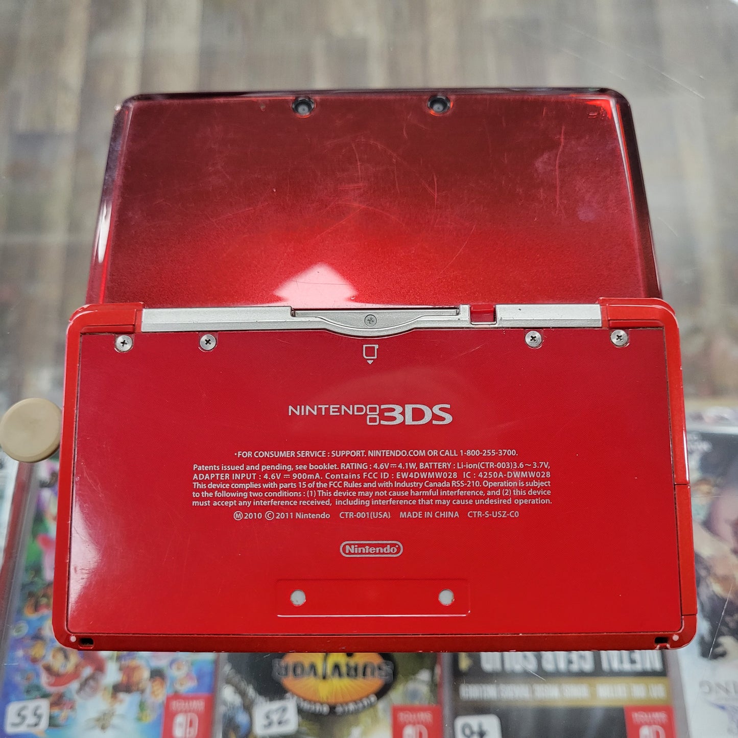 Red Nintendo 3DS CIB [Well Worn] [Rubber Thumbstick Missing]