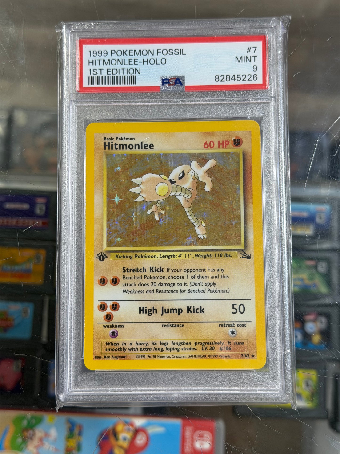 Hitmonlee Fossil Holo 1st Edition PSA 9