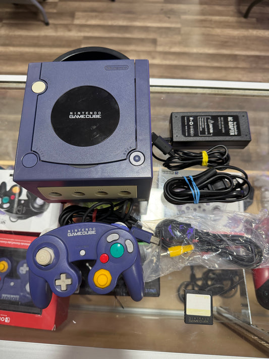 Indigo Nintendo GameCube System with One Controller and Wires (Has Swiss) (Digital Games)