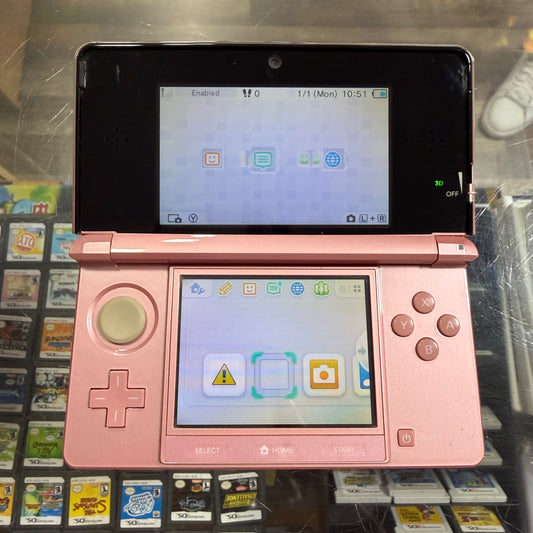 Pink Nintendo 3DS Handheld System With Charger (Region Free) (Yellow Screen)(JAPANESE TO US)
