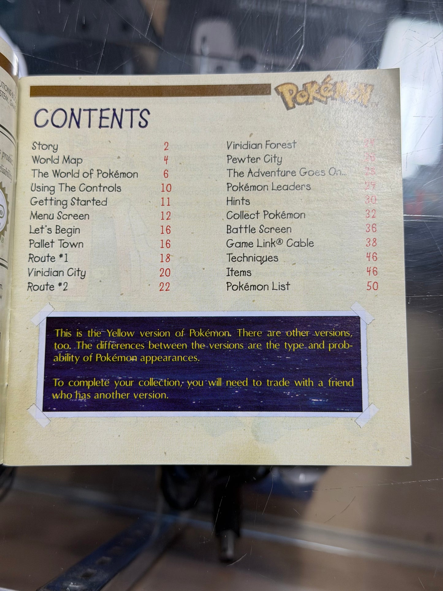 Pokémon Yellow Gameboy Manual Only