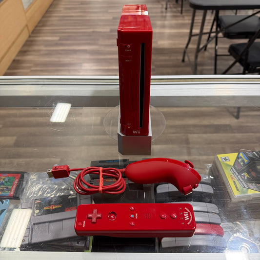 Red Nintendo Wii System Wii (all cables, controllers included)