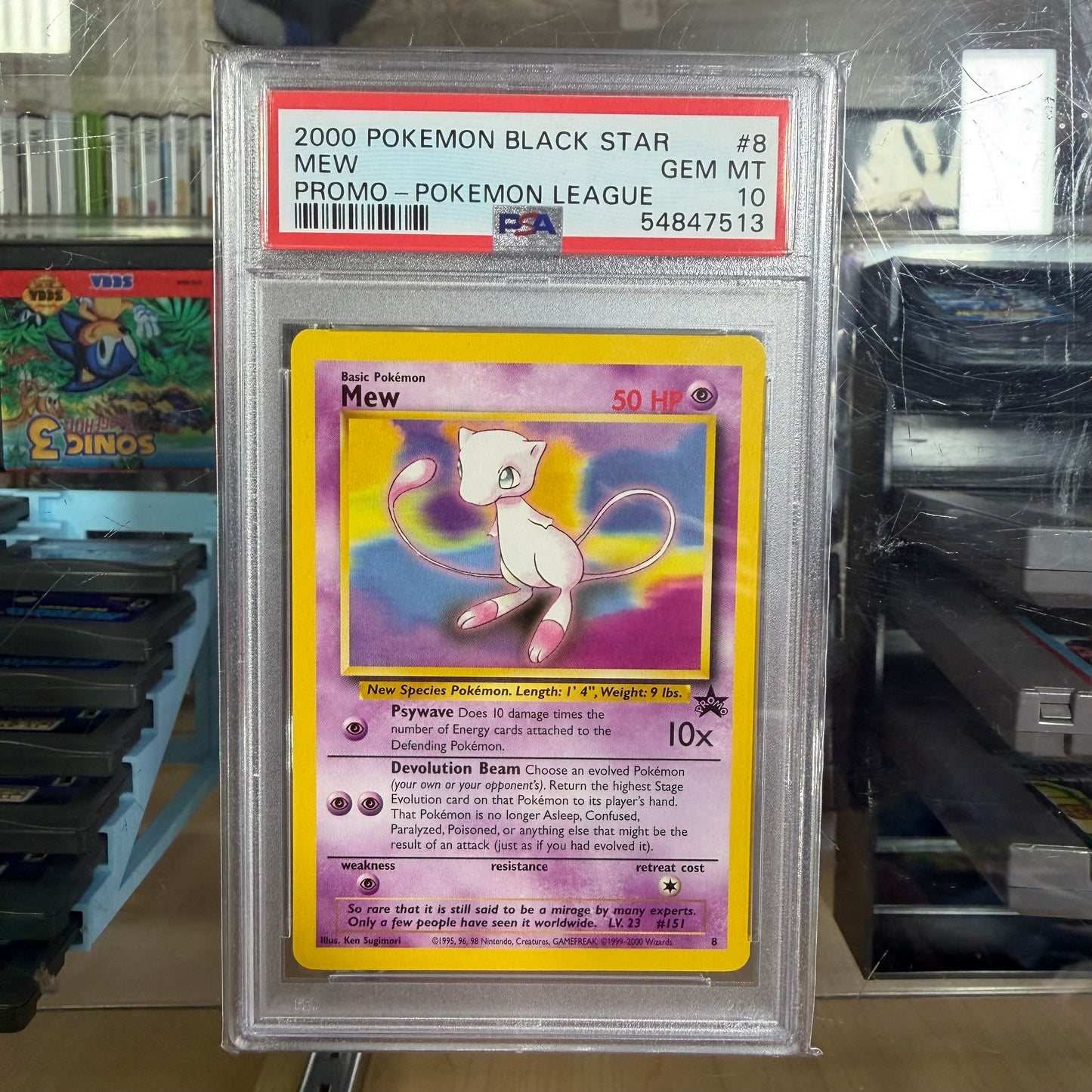 (513) 2000 Pokémon BLACK STAR MEW PROMO POKEMON LEAGUE (PSA 10)