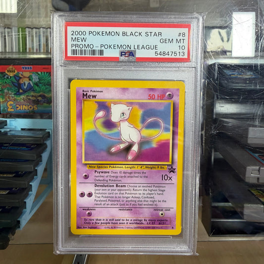 (513) 2000 Pokémon BLACK STAR MEW PROMO POKEMON LEAGUE (PSA 10)