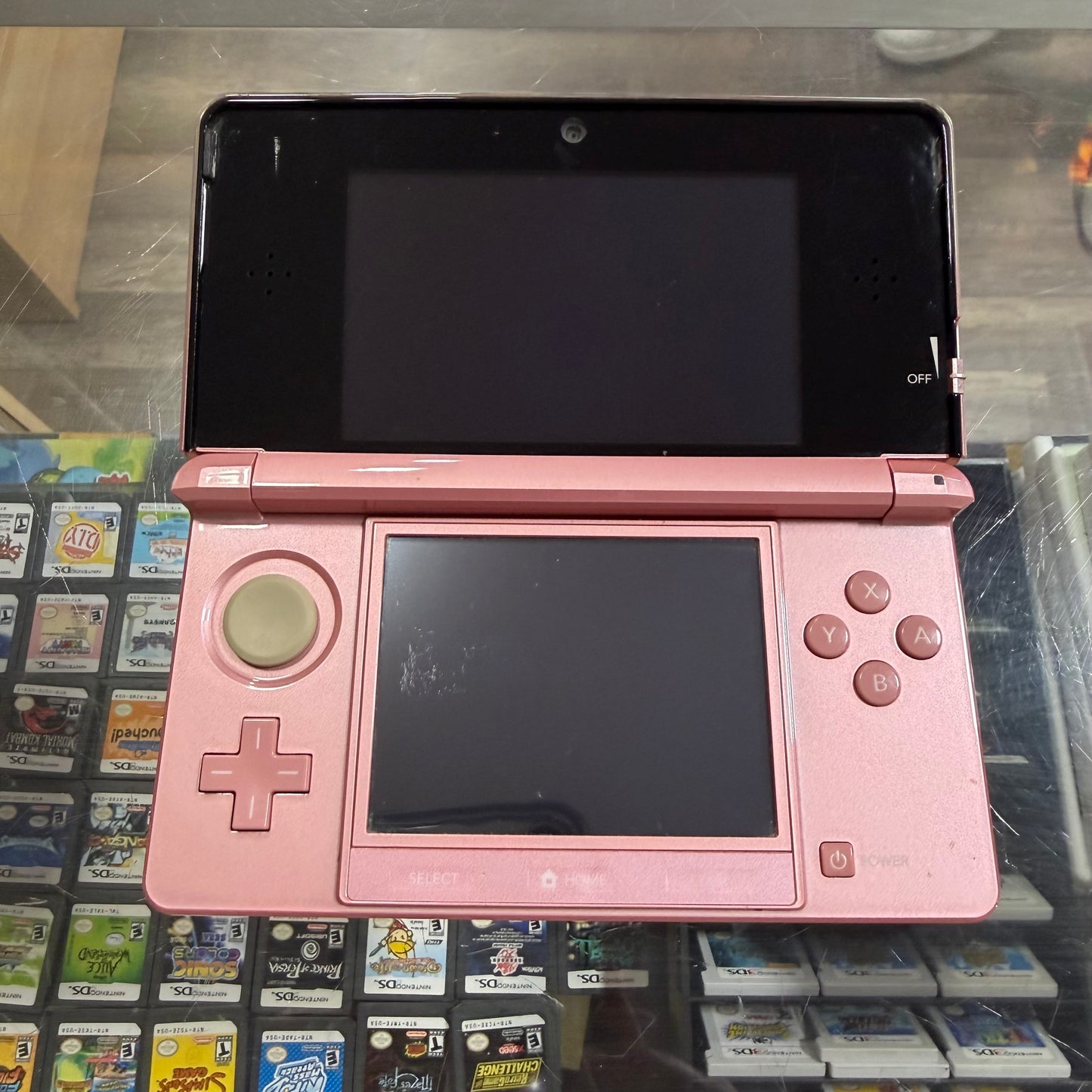 Pink Nintendo 3DS Handheld System With Charger (Region Free) (Yellow Screen)(JAPANESE TO US)