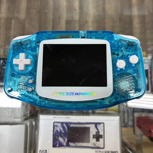 Custom Transparent Blue Shell Nintendo GameBoy Advance Handheld System with Brighter Screen (IPS)
