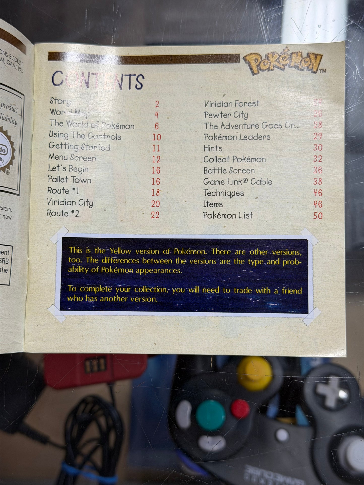 Pokémon Yellowing Gameboy Manual Only