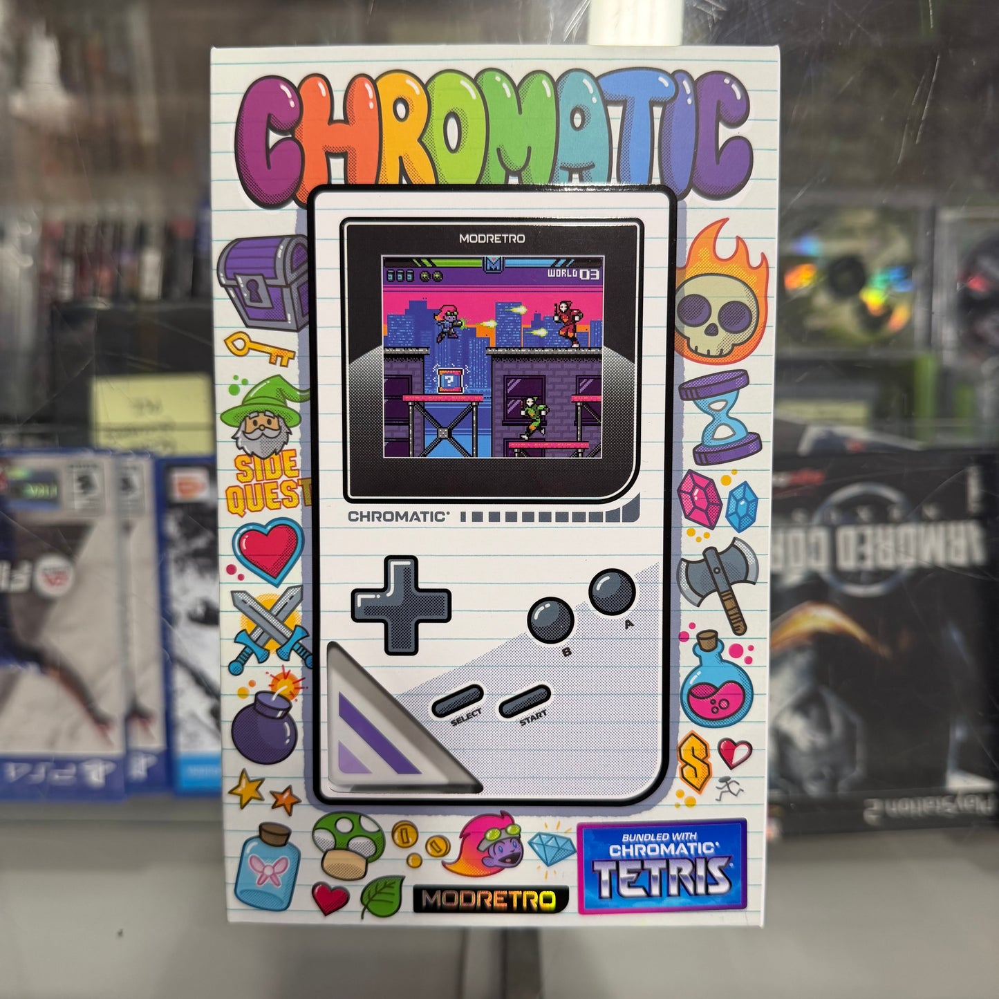 ModRetro Chromatic [Cloud] [Sapphire] GameBoy System Handheld + Rayman + Chantey included