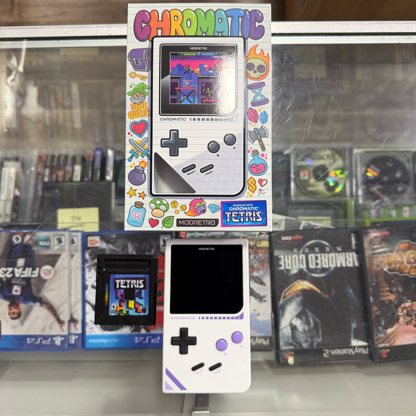 ModRetro Chromatic [Cloud] [Sapphire] GameBoy System Handheld + Rayman + Chantey included
