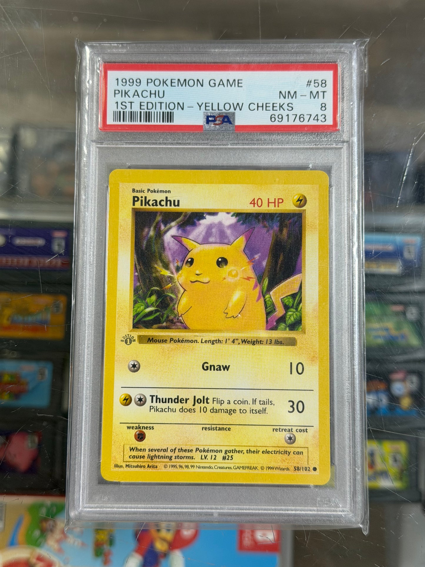 Pikachu Base Set 1st Edition Ghost Stamp PSA 8