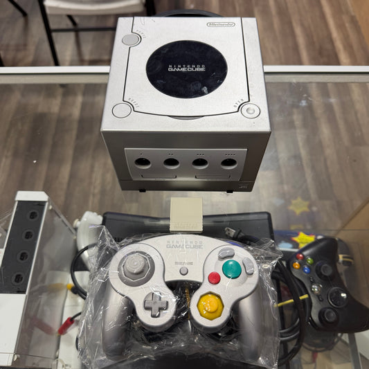 Silver Nintendo GameCube System with One Controller and All Wires + Memory Card