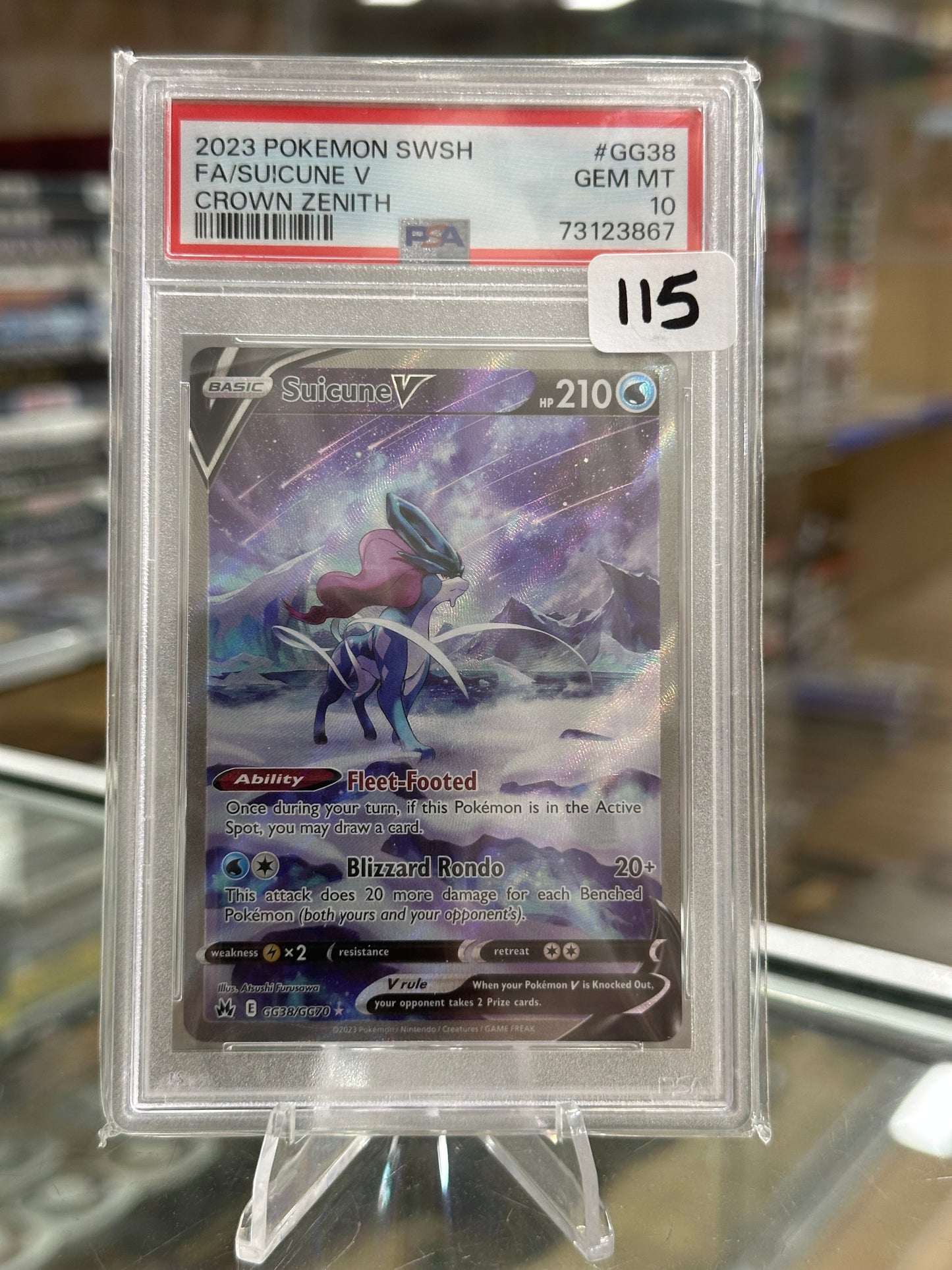 Suicune V GG38/GG70 Crown Zenith: Galarian Gallery Holo Pokemon PSA 10