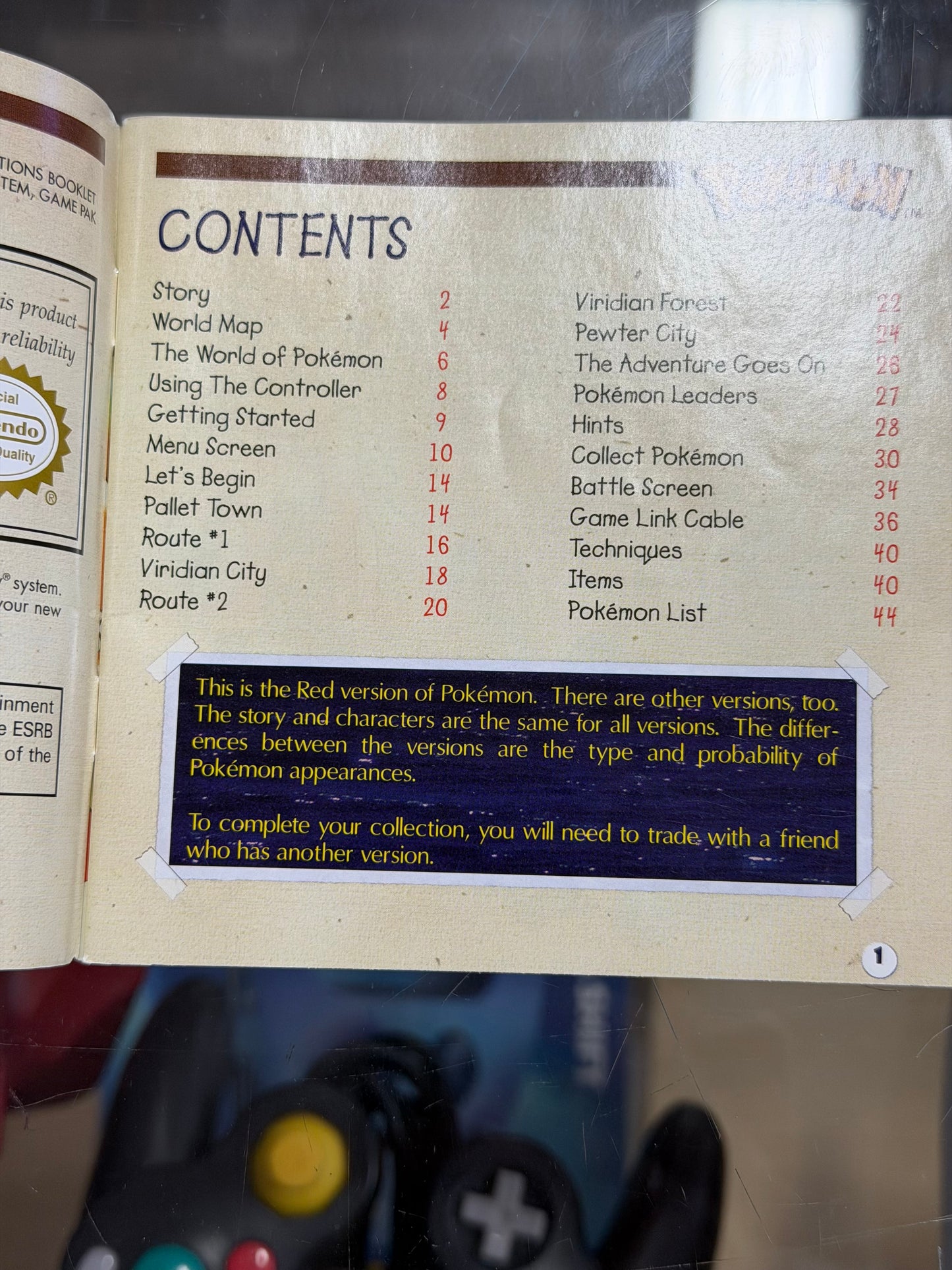 Pokémon Red Gameboy Manual Only