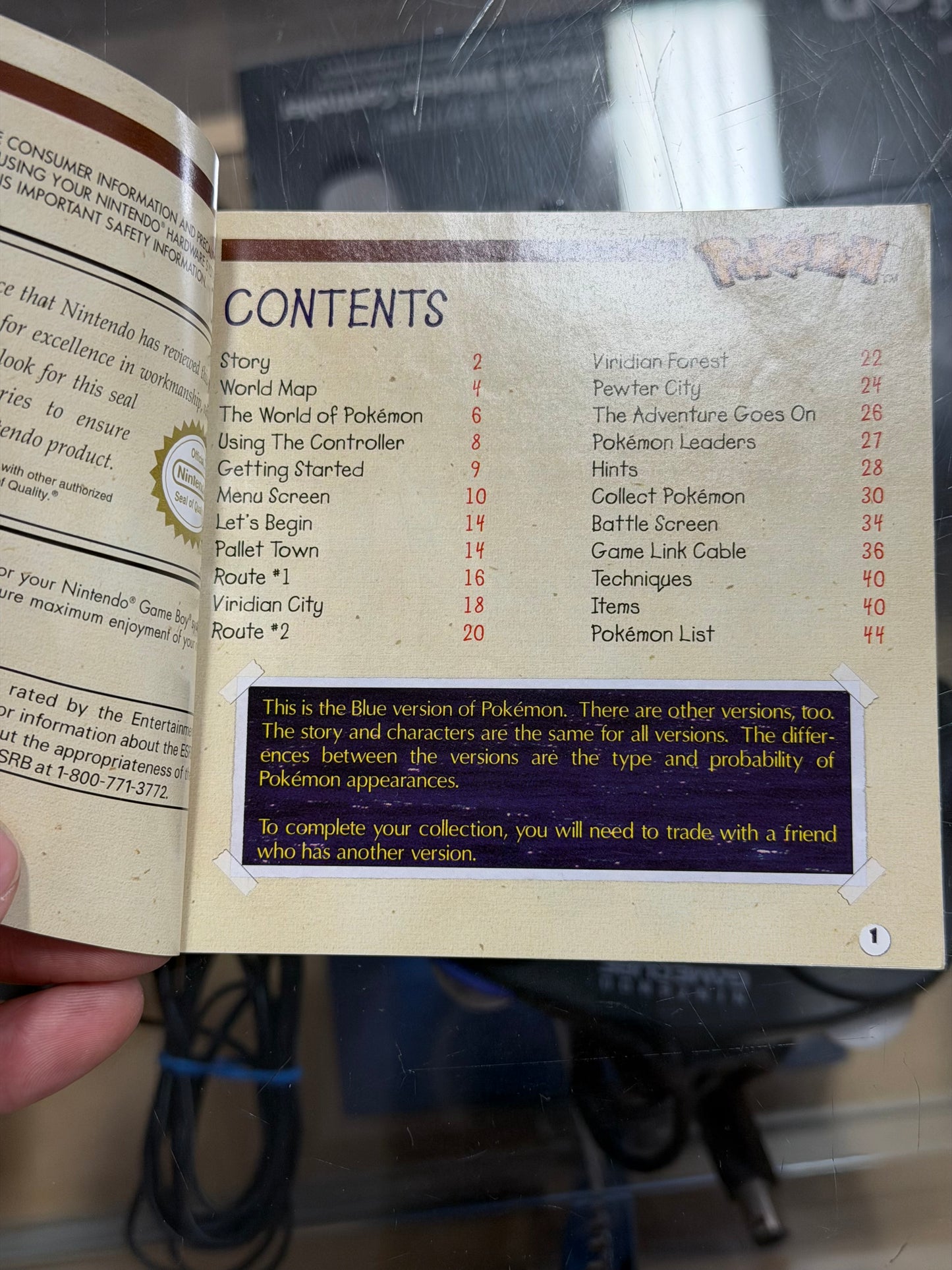 Pokémon Blue Gameboy Manual Only