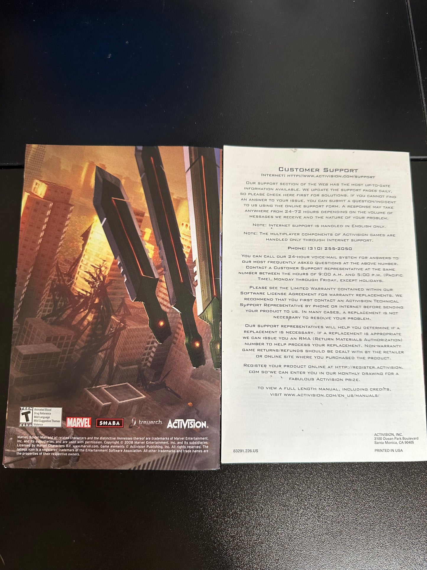 Spider-Man Web of Shadows Manual and Comic Only Xbox 360