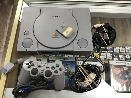 PlayStation 1 System with wires and one controller