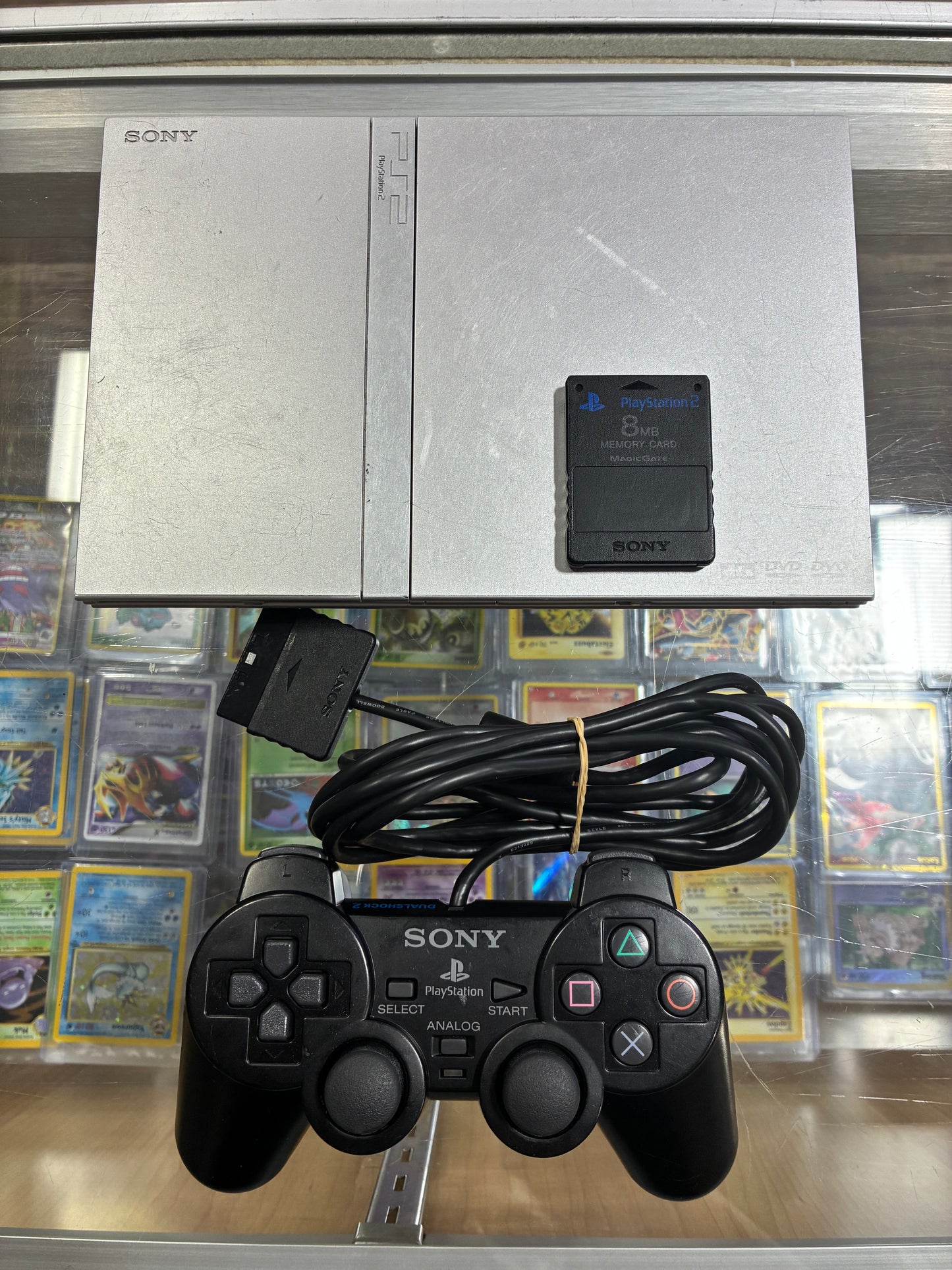 Slim Playstation 2 System (Silver) with One Controller and Wires + Memory Card 781