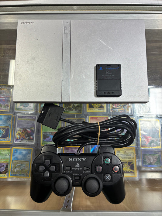 Slim Playstation 2 System (Silver) with One Controller and Wires + Memory Card 781
