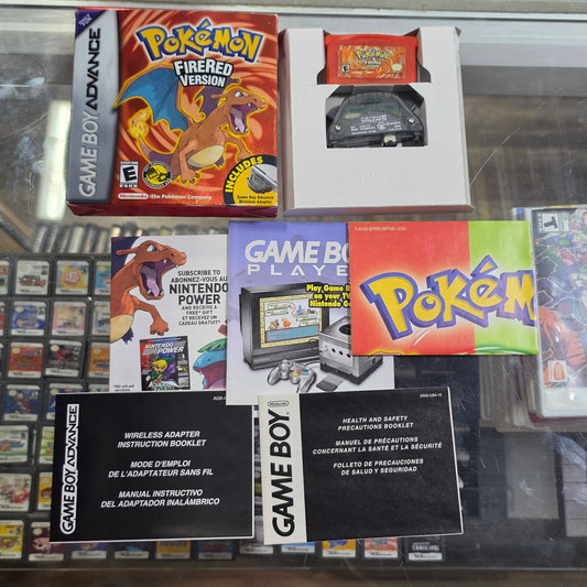Pokémon FireRed (Authentic) Nintendo Gameboy Advance with Box and Wireless Adapter