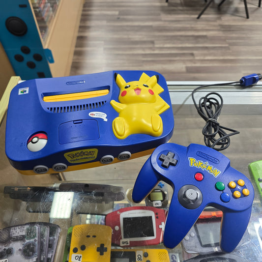 Pikachu Nintendo 64 System with Controller and Wires (Clean)