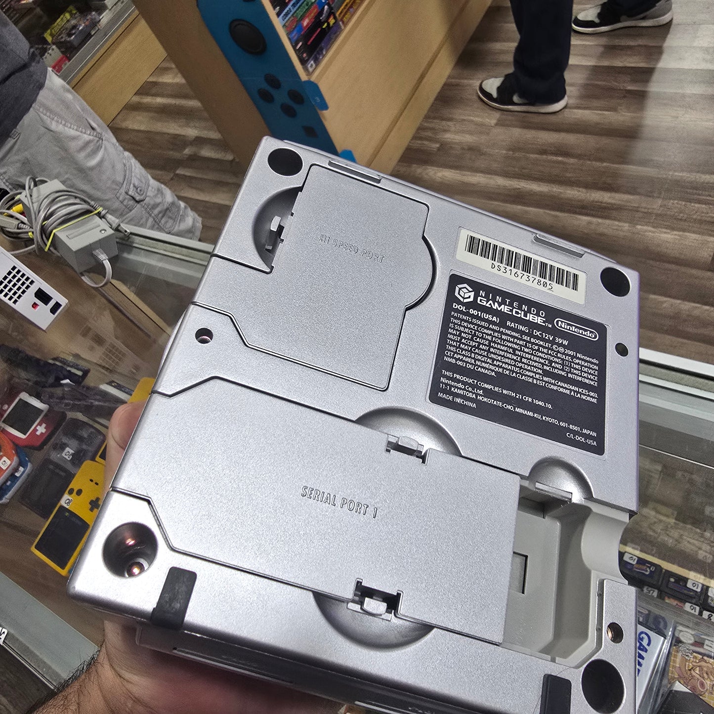 Silver Nintendo GameCube System with One Controller and Wires