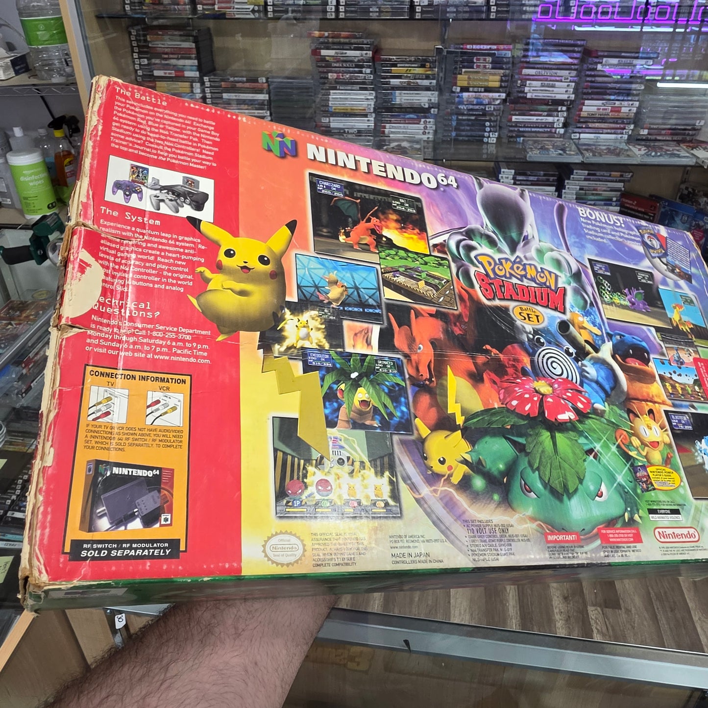 Nintendo 64 System [Pokemon Stadium Battle Set] With Graded Pokémon Card (Porygon PSA 8)
