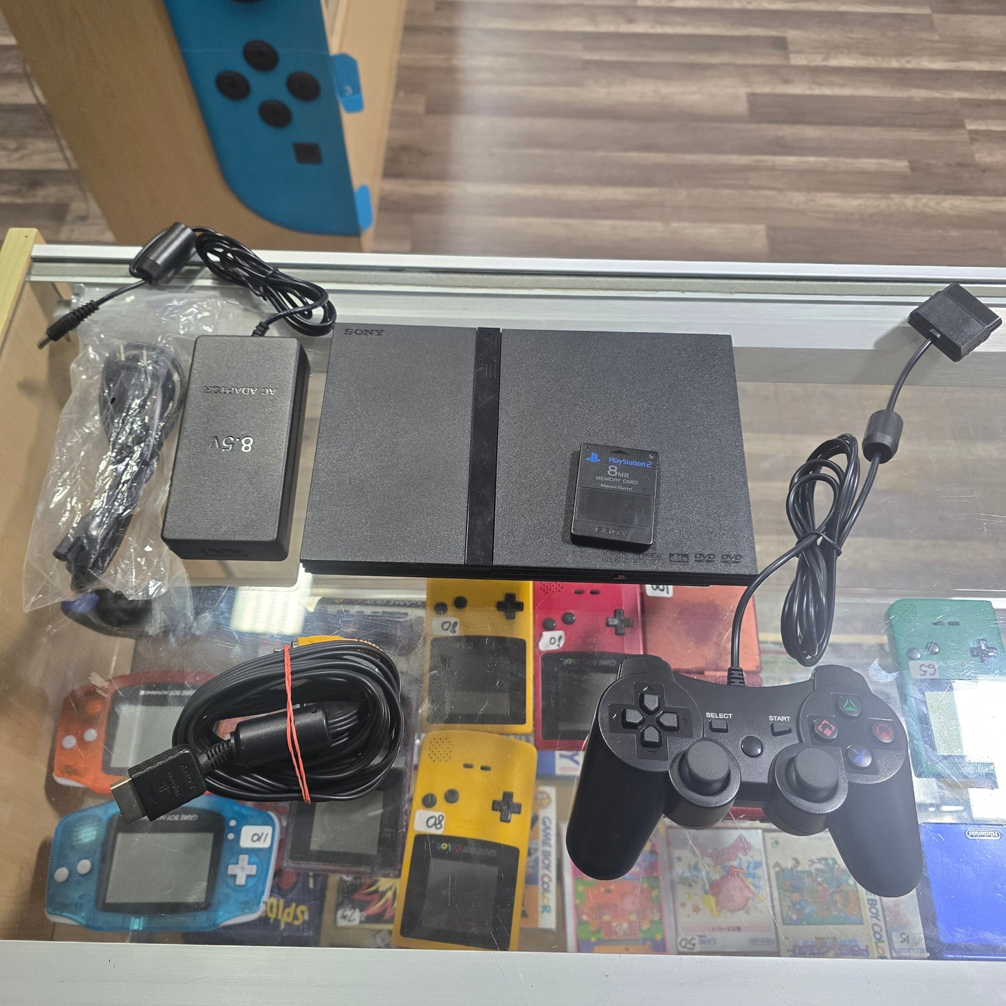 Black Playstation 2 Slim System with One 3rd party controller and wires + Memory Card