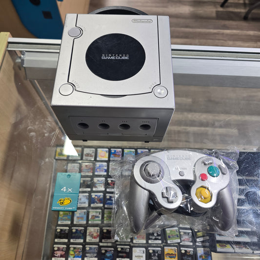 Platinum Nintendo GameCube System with All Wires and One Controller + Memory Card