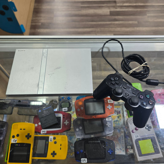Silver Playstation 2 System with Controller and Wires (Plus Memory card)