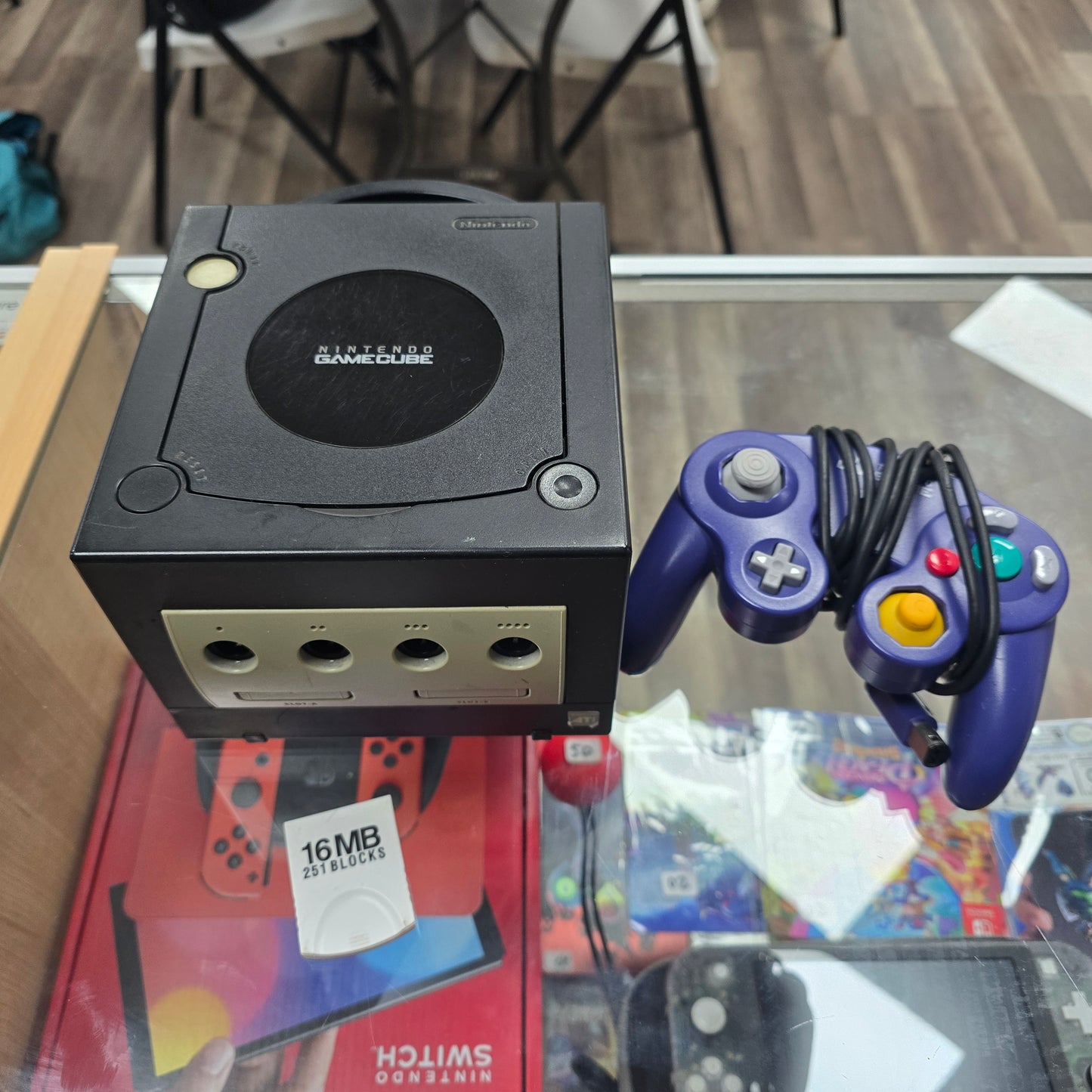 Black Nintendo GameCube System with One Controller and Wires + Memory Card
