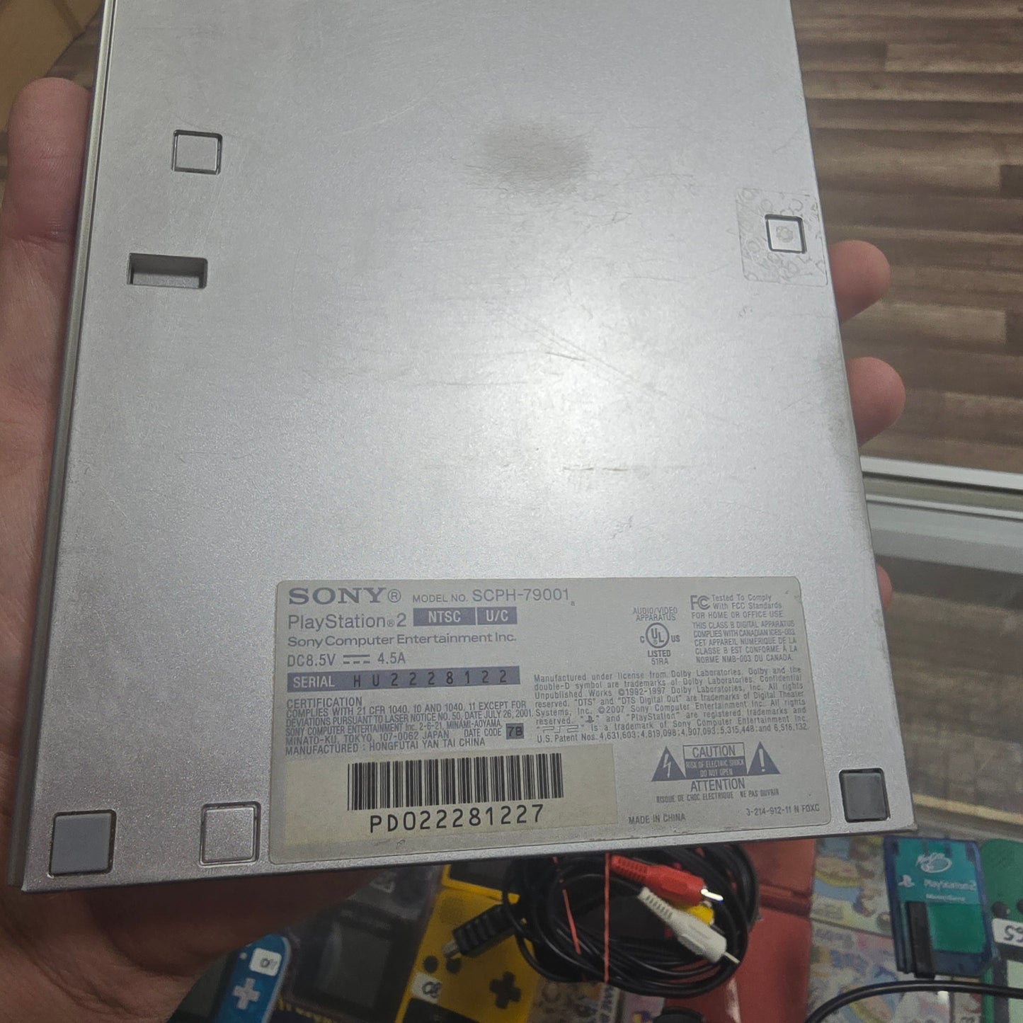 Silver Playstation 2 Slim System with One 3rd party controller and wires + Memory Card