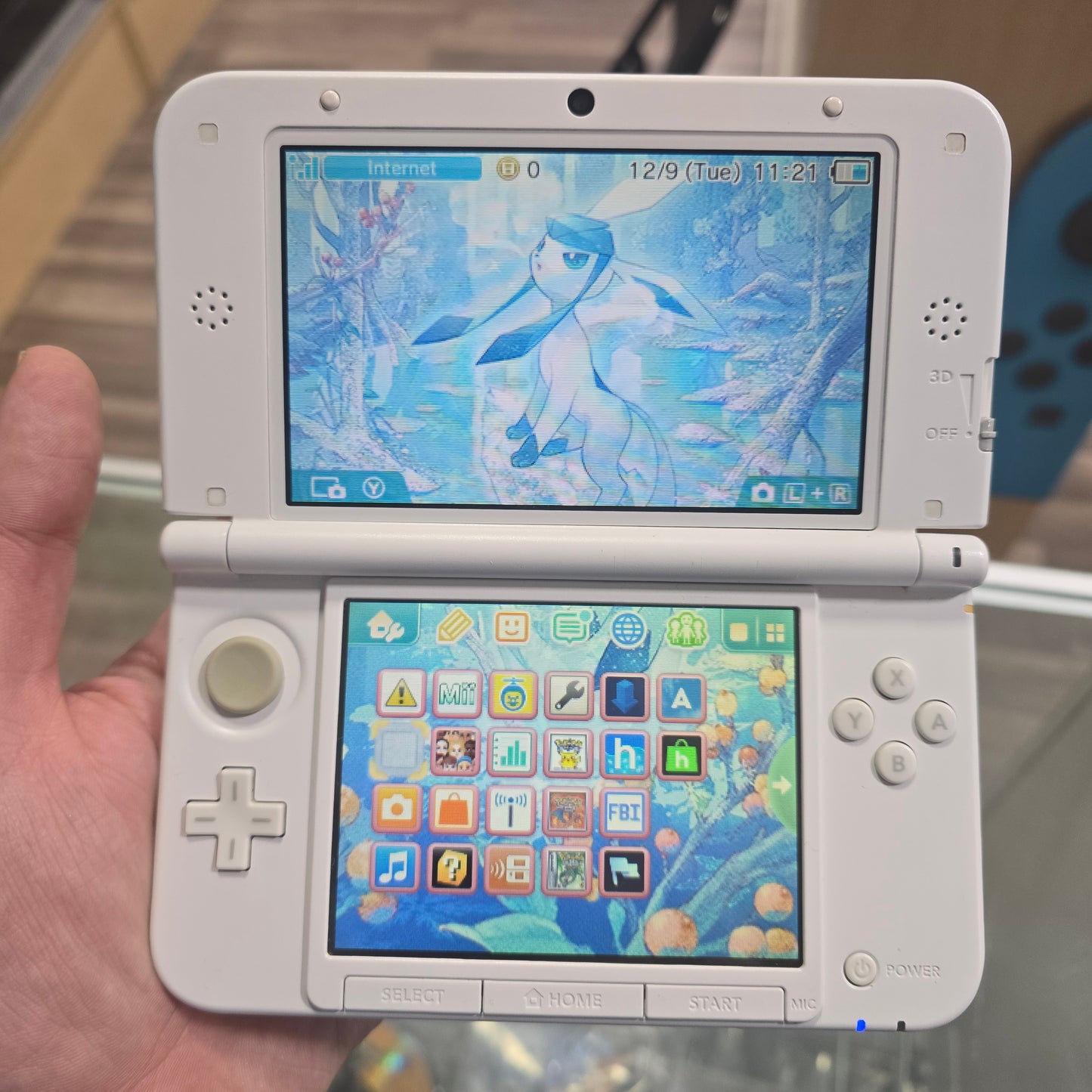 White Nintendo 3DS LL Handheld System (US Region) with Digital Games (Glaceon)