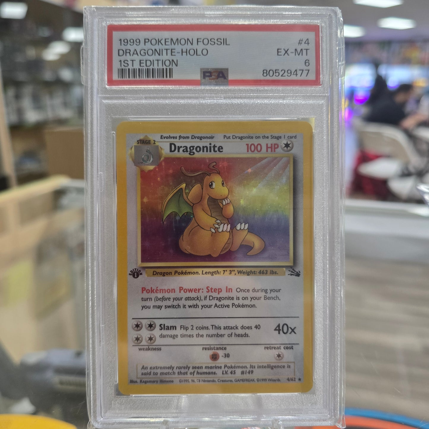 Pokemon Dragonite 4/62 Fossil 1st Edition Holo Rare WOTC 1999 (PSA 6)