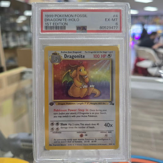 Pokemon Dragonite 4/62 Fossil 1st Edition Holo Rare WOTC 1999 (PSA 6)