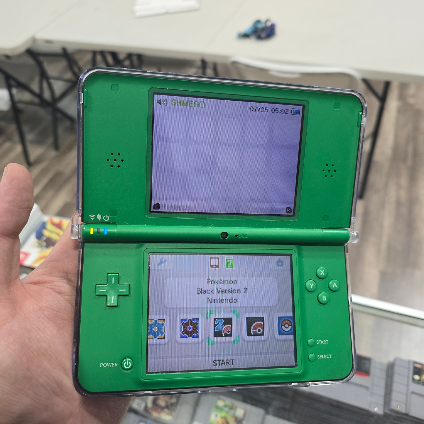 Modded Green Nintendo DSi XL Handheld System with Charger (Has Pokémon Games in English and Japanese)