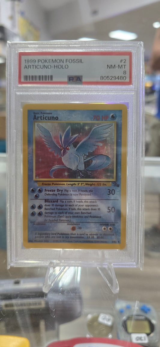 Pokémon TCG 1999 Fossil ARTICUNO 2/62 Holo Rare Unlimited  PSA 8 (NM)