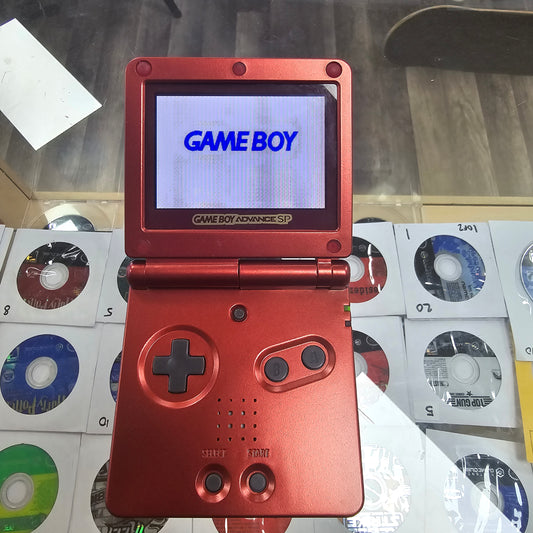 Red Nintendo Gameboy Advance SP with Custom Brighter Screen and Reshell