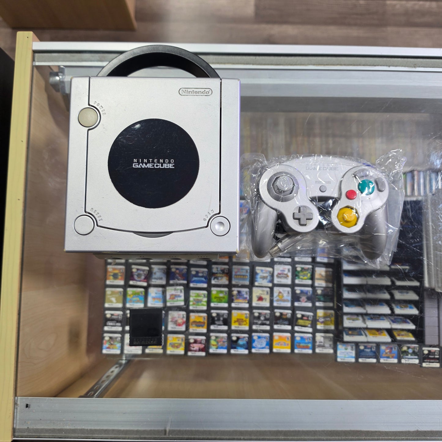 Silver Nintendo GameCube System with One Controller and Wires