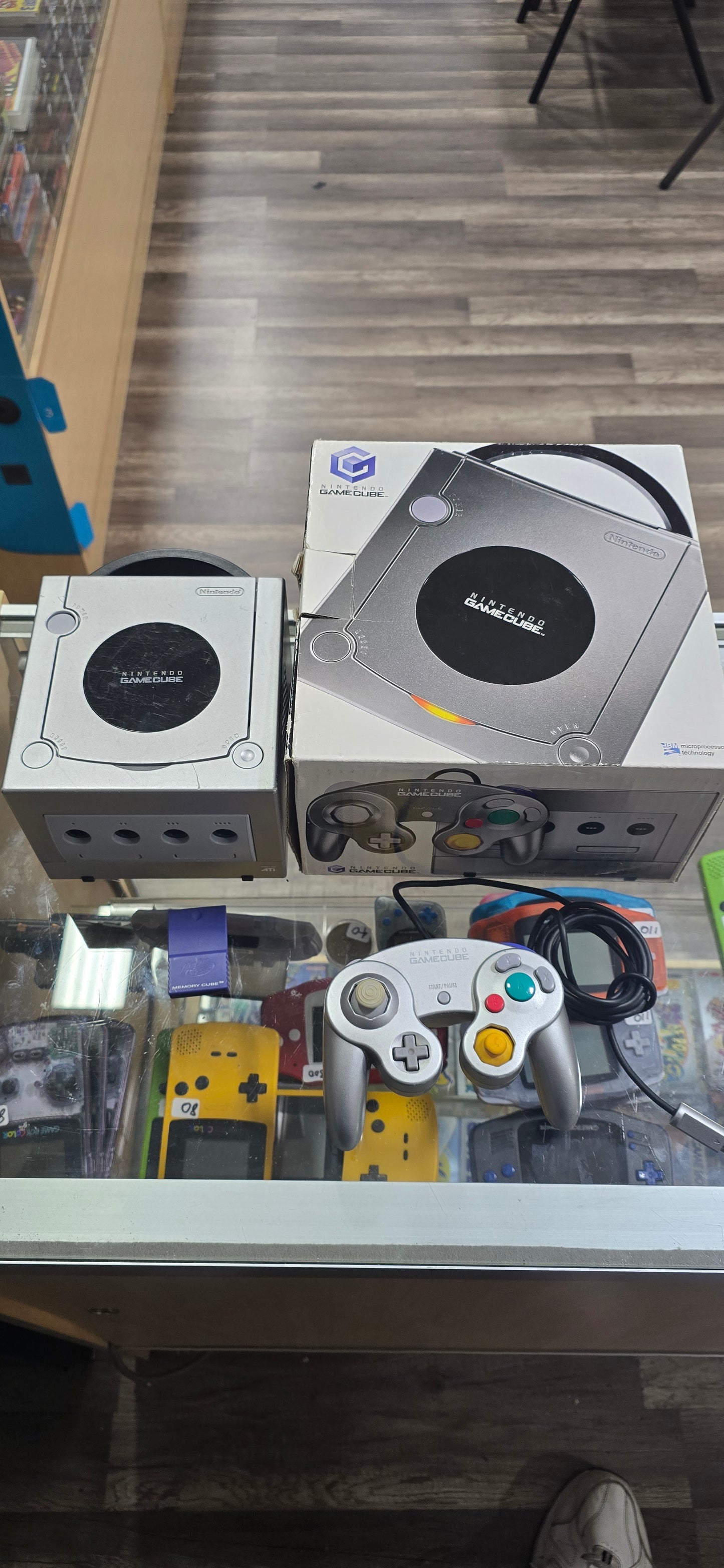 Silver Nintendo GameCube System with Box and Controller plus Memory Card
