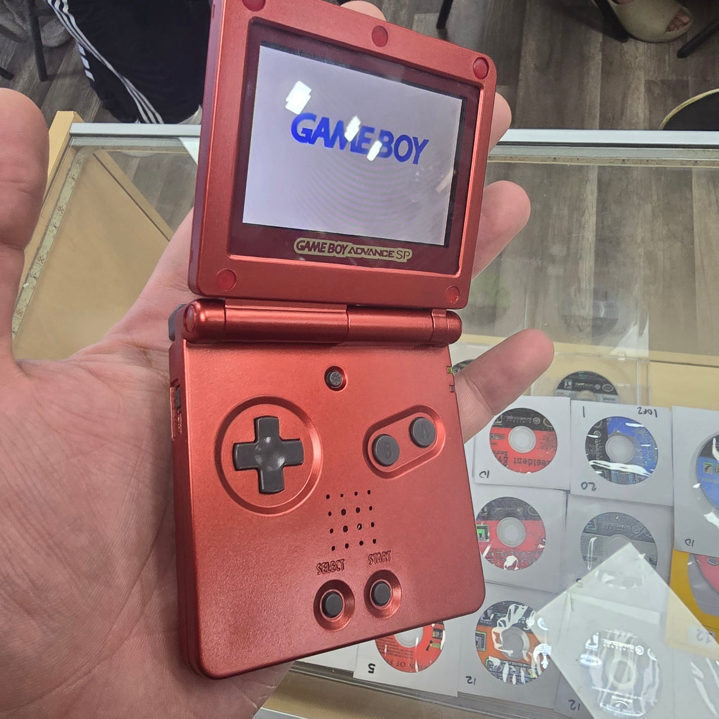 Red Nintendo Gameboy Advance SP with Custom Brighter Screen and Reshell