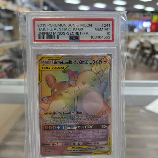 Raichu & Alolan Raichu GX - 241/236 Unified Minds - Secret Rare 10 - Pokemon Card