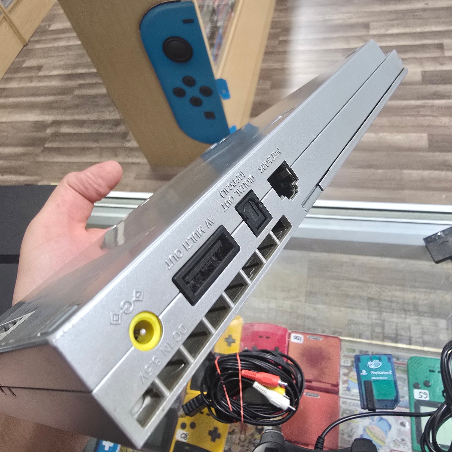 Silver Playstation 2 Slim System with One 3rd party controller and wires + Memory Card