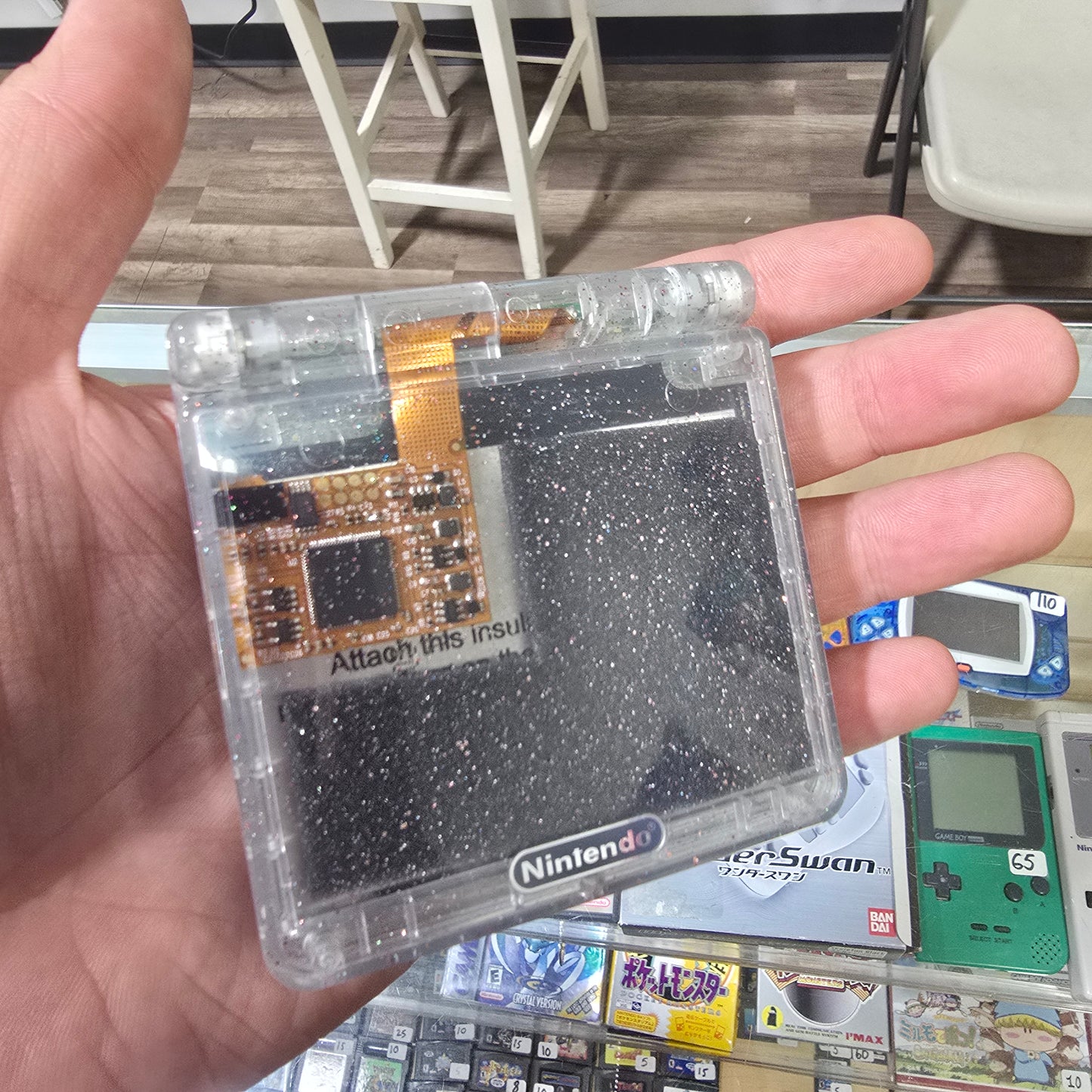 Custom Transparent IPS Nintendo Gameboy Advance SP with Charger